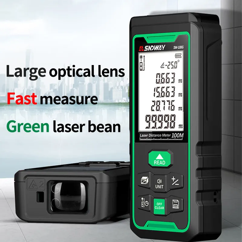 Sndway groene balk laser bereikvinder meer zichtbare roulette afstandsmeter digitale lazer meet meetlint 50/70/100m nauwkeurige bereikzoeker met