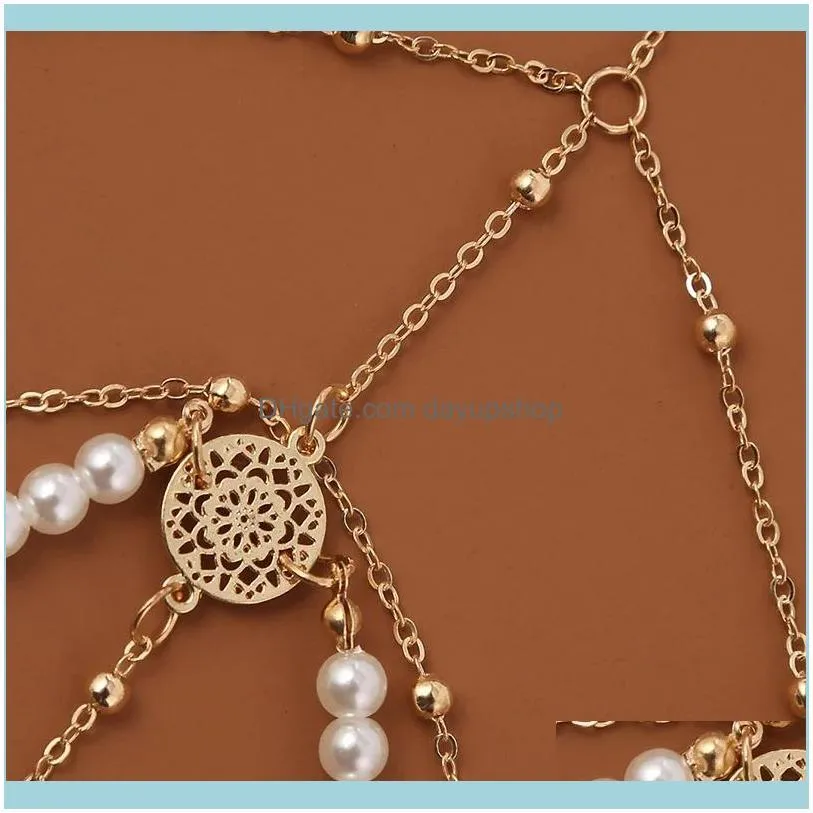 Bohemian Female Handmade Beaded White Pearl Pendants Thigh Chain For Women Beach Style Gold Color Metal Leg Chain Body Jewelry