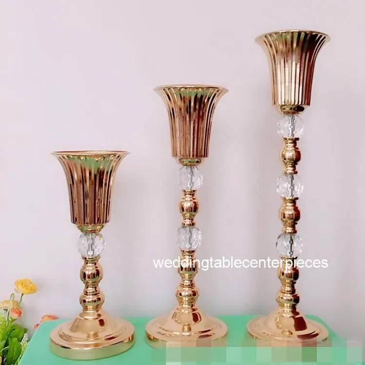 حزب الديكور 12pcs36cm46cm56cm) تصميم الذهب الزفاف المعادن الكريستال الاكريليك زهرة حامل المركزية