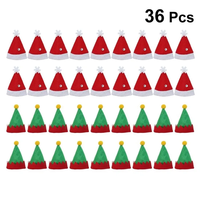 48 Stück Mini-Weihnachtsmann-Hut-Lollipop-Top-Topper-Abdeckung, frohe Weihnachtsdekorationen, Weinflaschen-Schutzkappe, Süßigkeiten-Verpackung, Hüte 211018