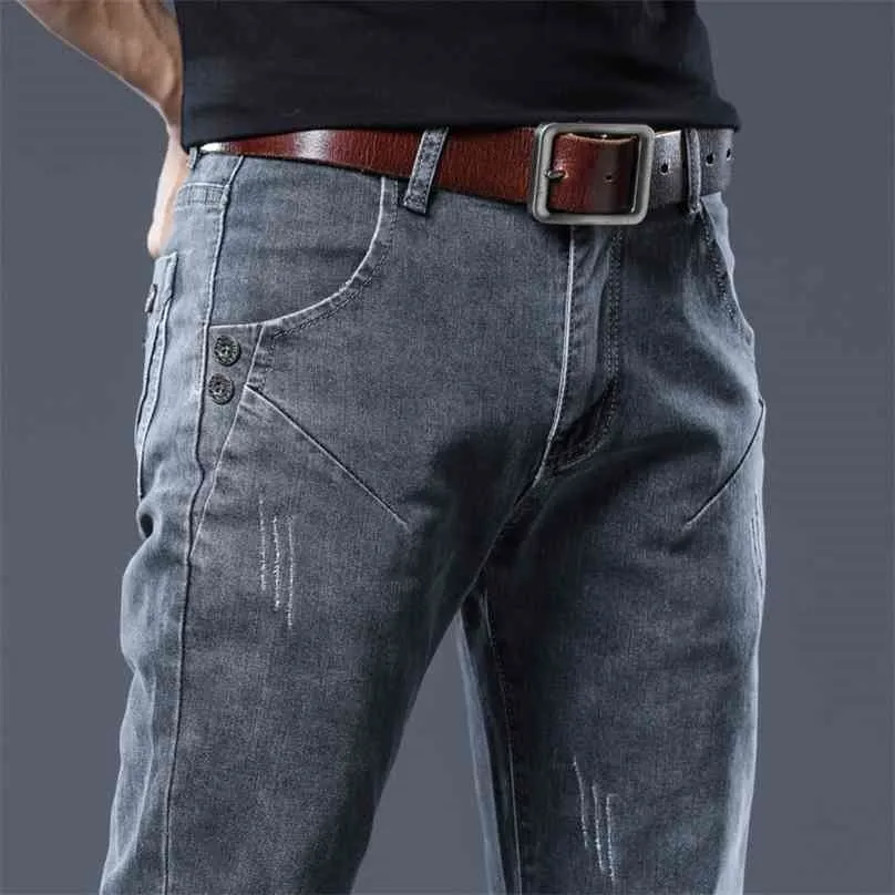 Tendência Marca Jeans Slim Jeans Moda Estilo Clássico Estilo Casual Pés Elastic Calças 210716