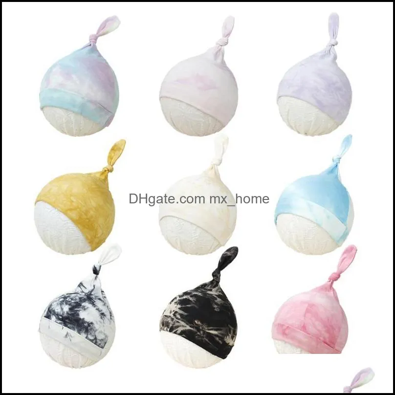 Born Tie-dye Hat Baby Girl Boy Knot Tail Beanie Cotton Skullies For Tollders Cap Bonnet Nouveau-ne Neugeborener Hut Caps & Hats