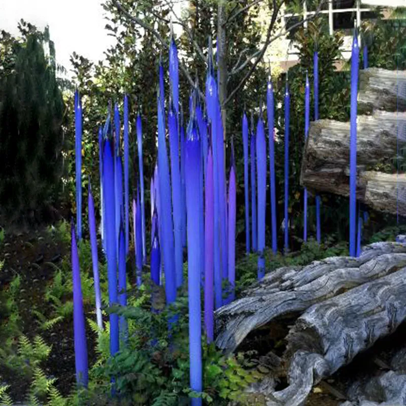 Outdoor vloerlamp hand geblazen blauw violet riet staande sculptuur tuin Murano glas speren voor hotel kunst decoratie