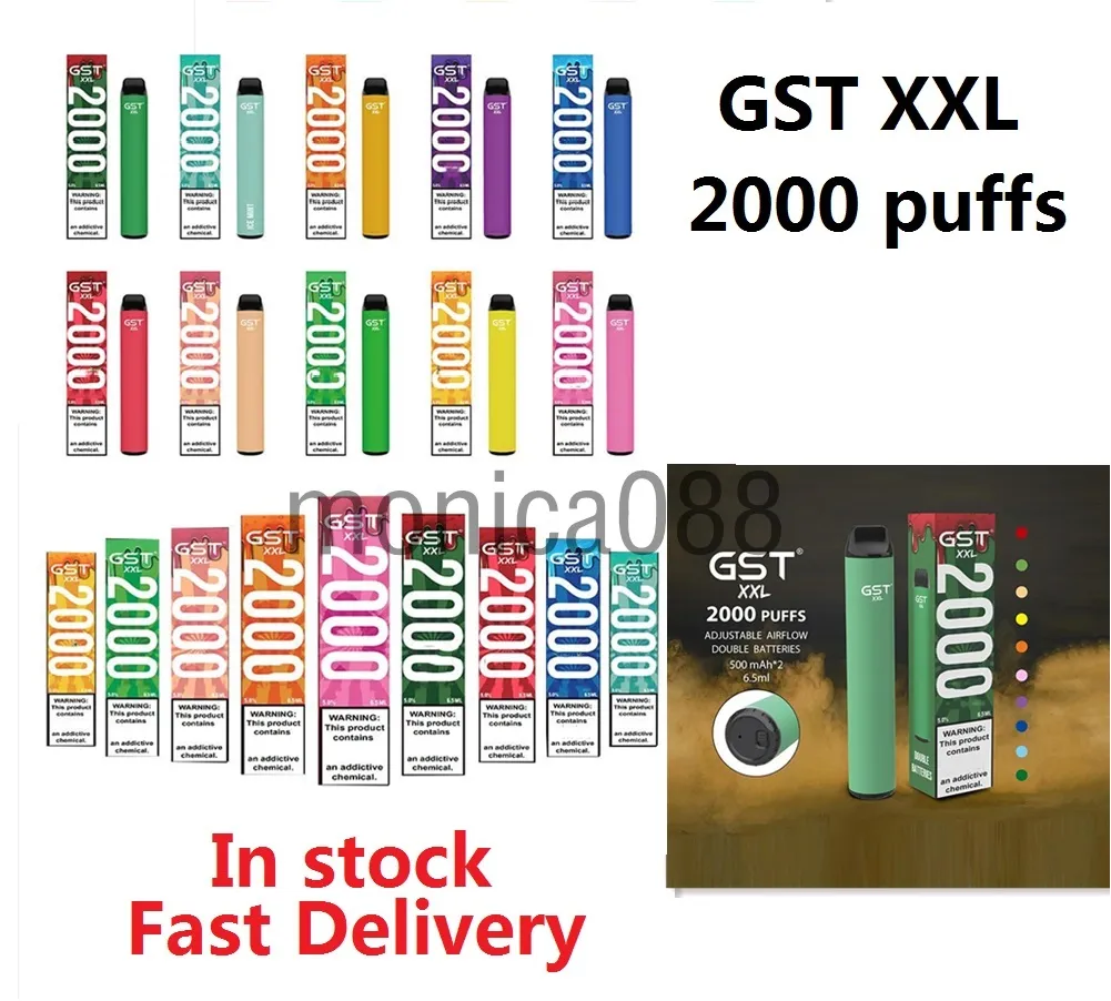 GST XXL Kit di sigarette monouso Kit di sigarette 1000mAh Batteria 2000 Puntino pre-riempito 6.5ml POD POD VAPE VS Bar Plus Max Disponibile