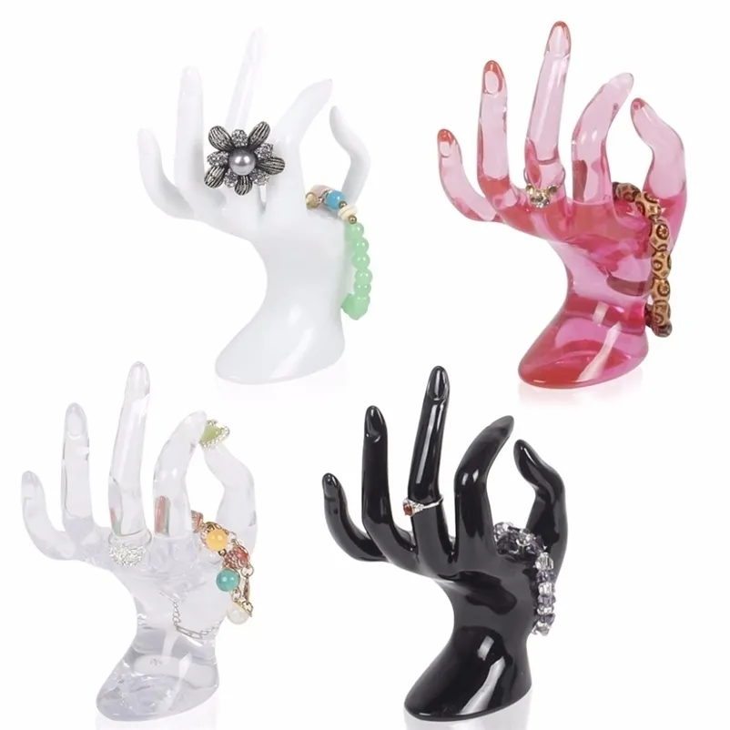 JAVRIK Mannequin Ok Hand Finger Glove Ring Bracciale Bangle Supporto per espositore per gioielli Vendita Nero / Bianco / Rosa / Trasparente 211014