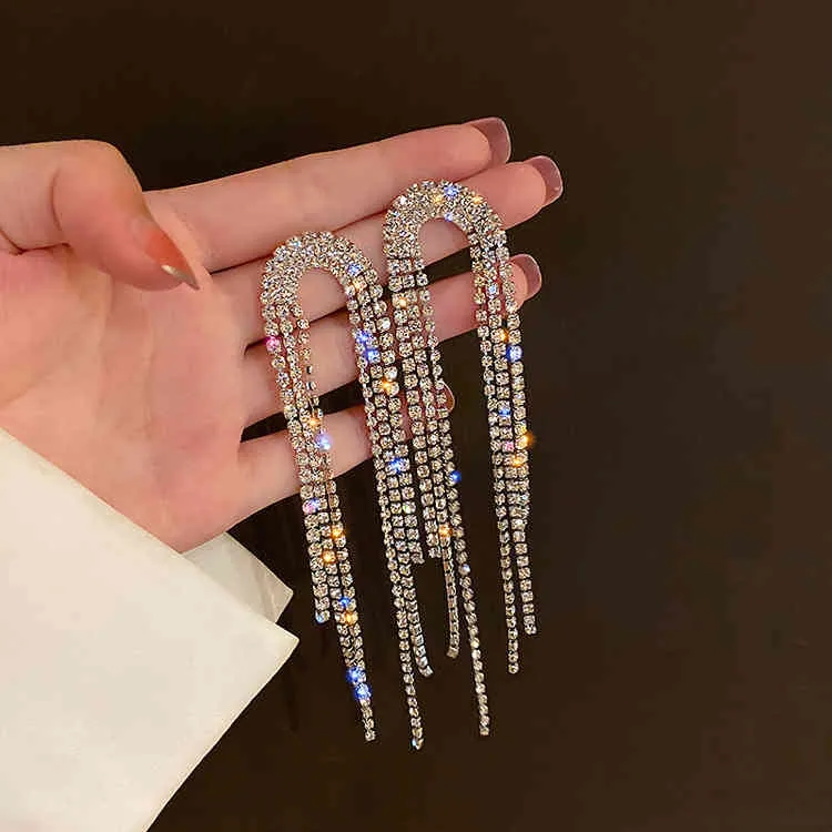 925 Silver Needle Exaggerated Full Diamond Tassel Female Long Korean Dongdamen Net Red Temperament Earrings