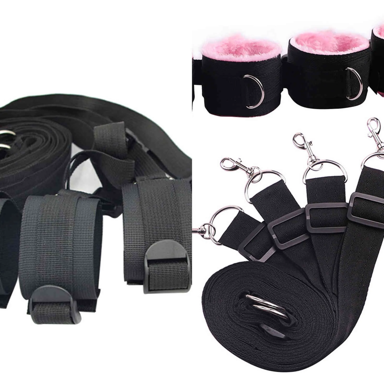 Bondage Bed Jam Kit de retenue sexuelle Ceinture réglable Menottes en nylon Menottes à la cheville Sous BDSM Jouets érotiques Fixation Jeu pour adultes 1123