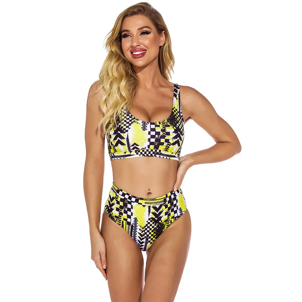 Bikini sexy donna Nero Giallo Costumi da bagno donna Top corto Costumi da bagno Vita alta Costume da bagno Costume da bagno femminile 210520