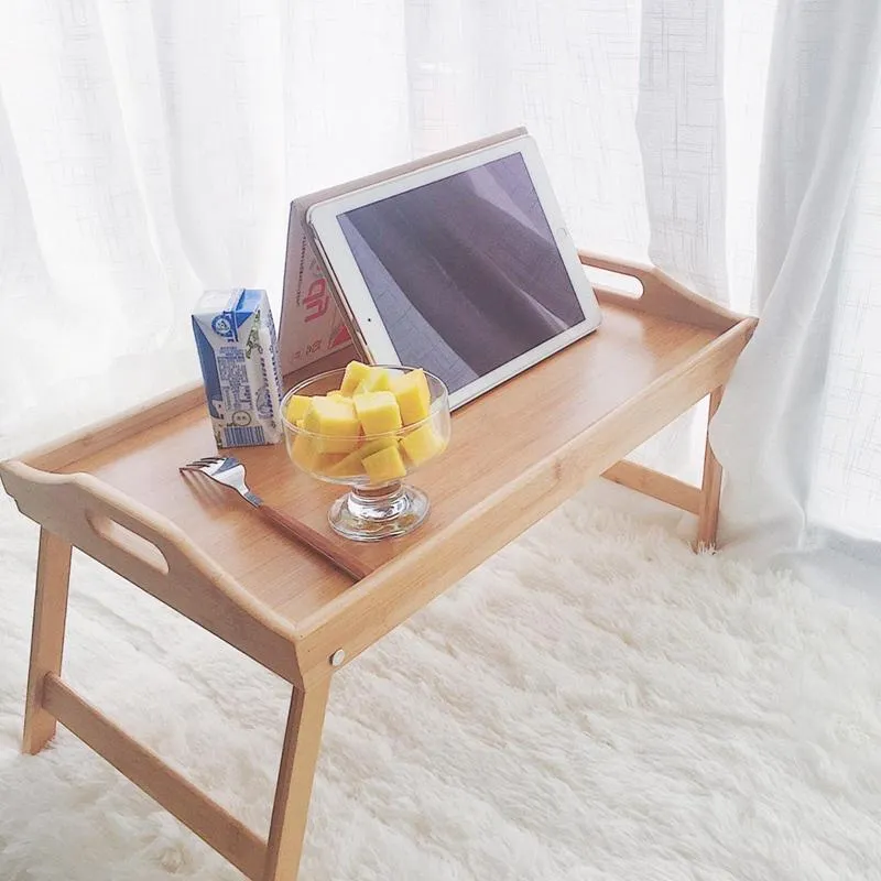 Maty Podkładki składane drewniane taca stołowa laptop komputer biurko stojak piknikowy wielofunkcyjny bambus leniwy książka łóżka