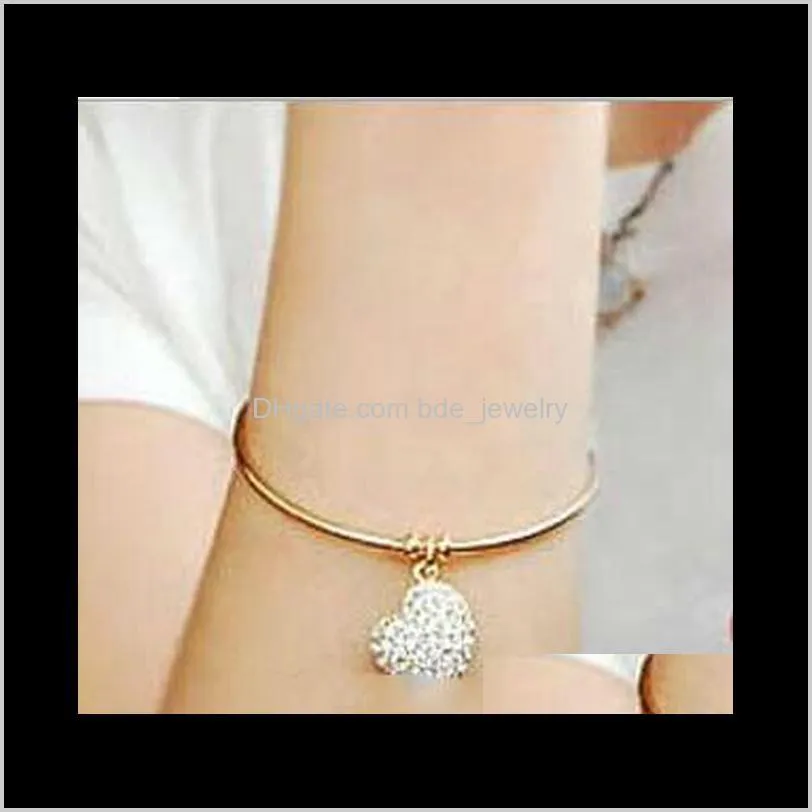 lucky girls charm women gold heart love chain bangle charms bracelet cuff elegant jewelry gift hot infinity bracelets