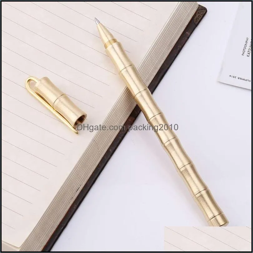 Handmade Brass Bamboo Shape Ballpoint Pen Retro Copper Pens Office School Supplies Stationery