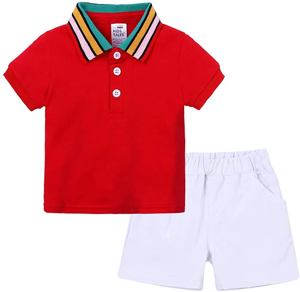 Moda de verão conjuntos de roupas para bebês e meninos, camisa polo + shorts, crianças, roupas casuais, roupas infantis