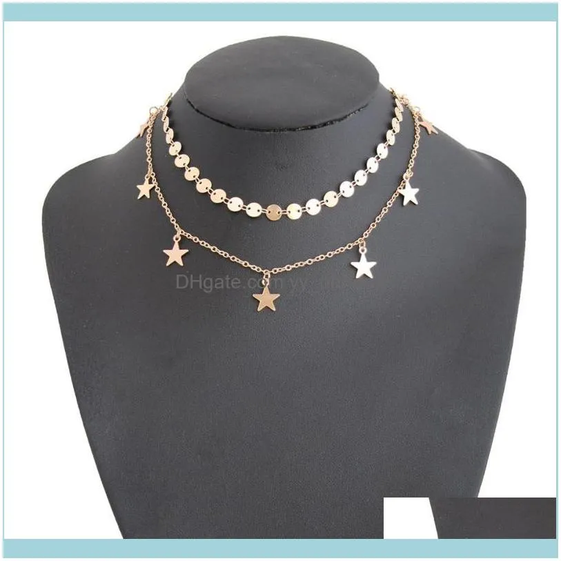 Chokers Fashion Double Bohemian Round Alloy Pendant Necklace Retro Layered Jewelry Party Gift 2021 Women`s