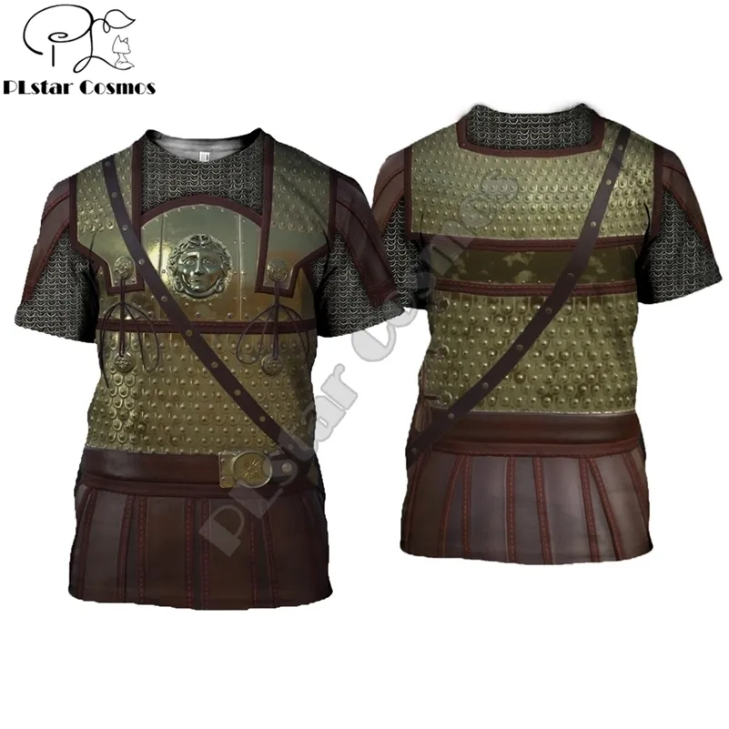 Yunan Ortaçağ Zırh 3D Baskılı T Gömlek Harajuku Yaz Kısa Kollu Gömlek Şövalyeleri Sokak Rahat Unisex T-Shirt Tops DW0045 210324
