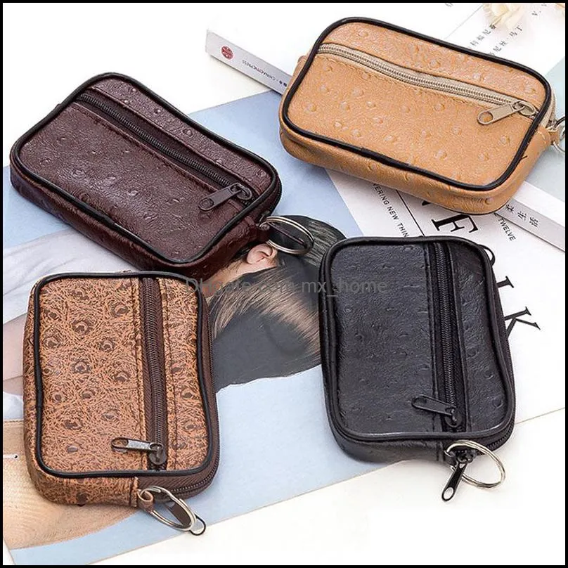 Solid Color Men Leather Wallet Paper Money Coin Key Pocket Wallets Waterproof Leather Coin Storage Zipper Purse Men Casual Bags VT1591