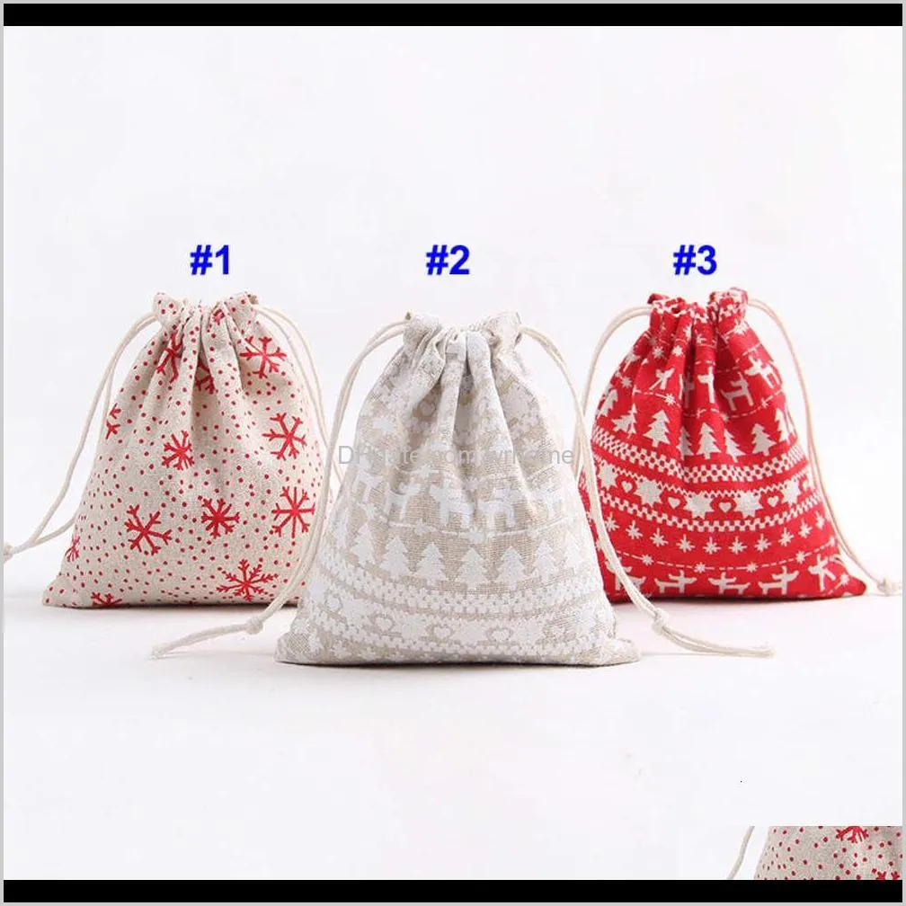 Christmas Gift Bag Storage Bag Cotton Linen Drawstring Bundle Bags Xmas Candy Tea Package Gift Wrap Christmas Decorations WX9-752