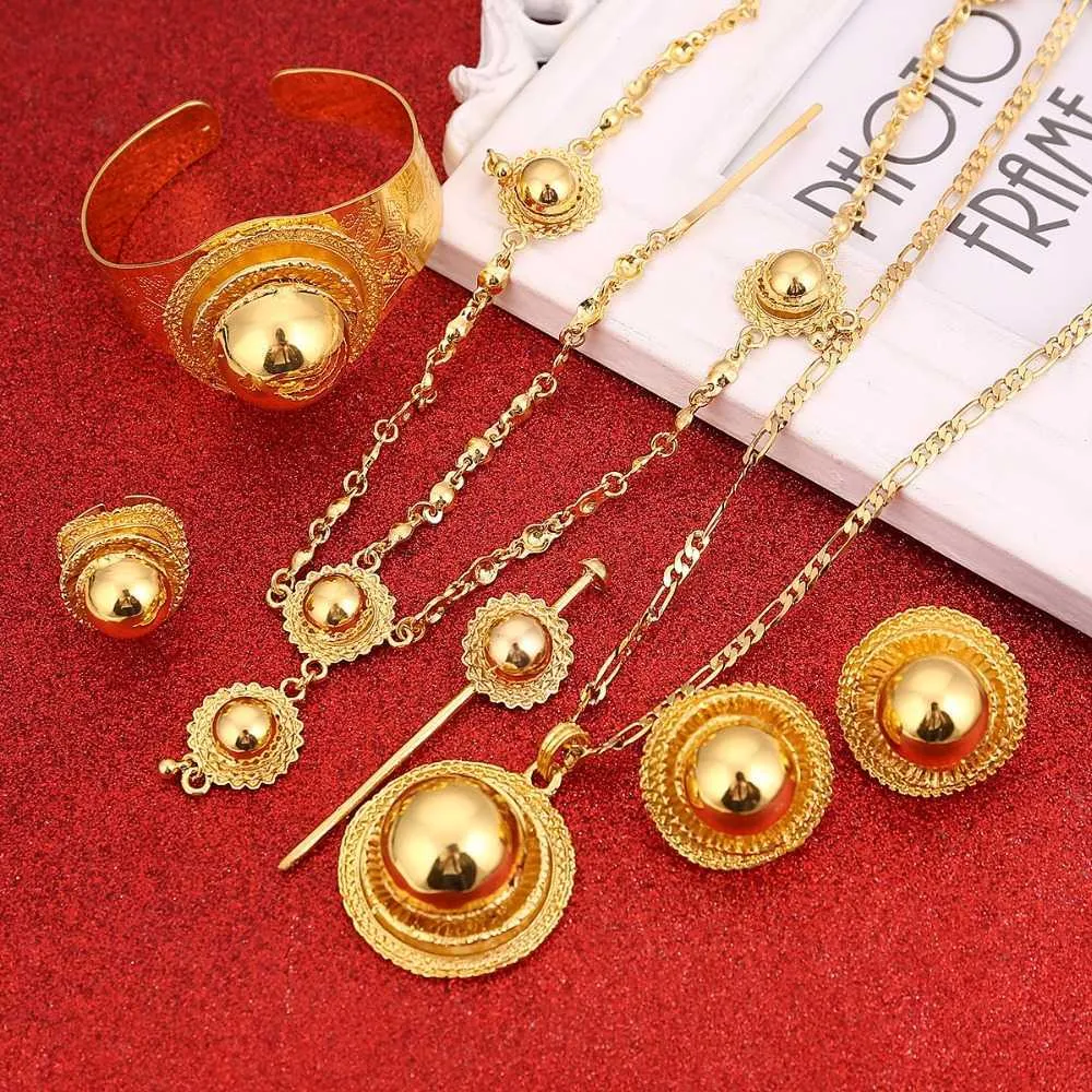 El mejor conjunto de joyas etíopes de calidad, joyería para el cabello de Color dorado, 6 uds., conjuntos de joyería africana para Etiopía, el mejor regalo para mujeres H1022
