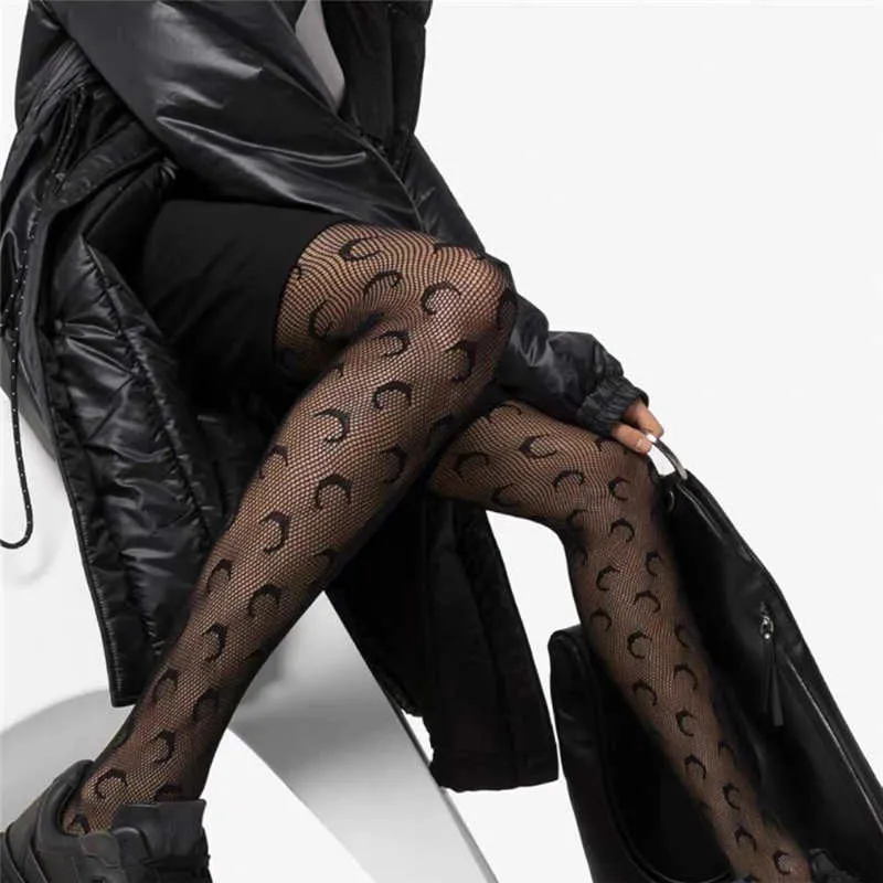 Spring Summer Thin Transparent Moon Pattern Fishnet Stockings Women JK  Black Stockings Instagram Trendy Sexy Pantyhose