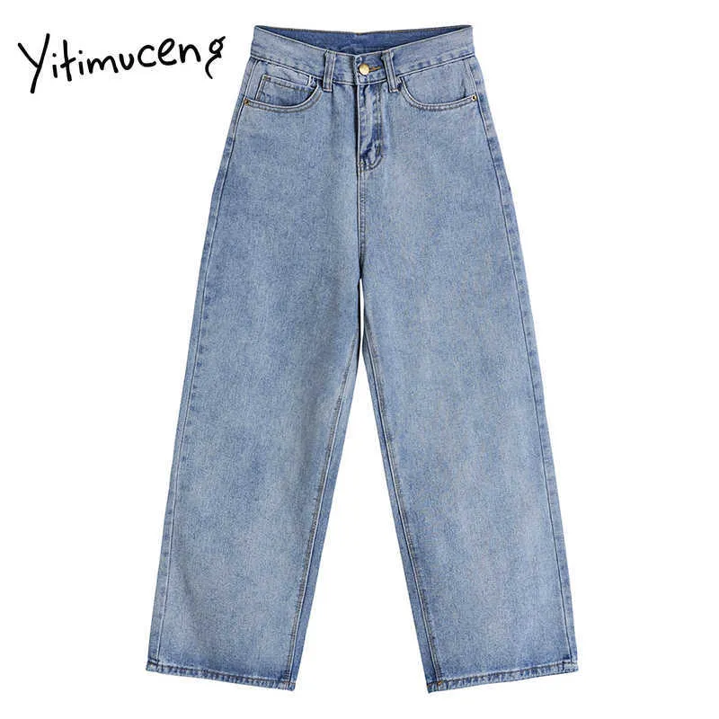 Yitimuceng mujeres jeans rectos sueltos pantalones de longitud completa primavera de talle alto denim cómodo ropa casual moda 210601
