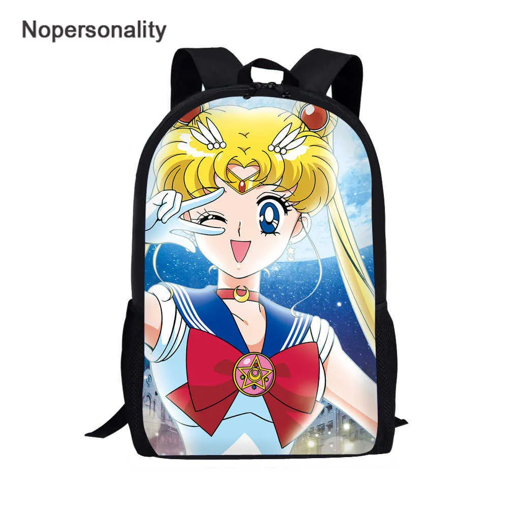 Nopersonality Sailor Moon Imprimir Sacos da Escola Meninas Grandes Grandes Capacidade Mochila Mulheres Saco de Viagem Estudante Saco de Livro X0529