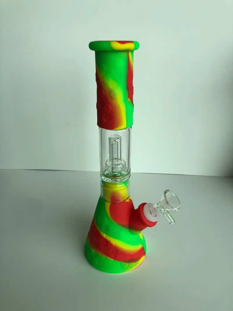 portable silicone water bong hookahs with clear Percolators Perc bongs double filter silicon oil rigs for smoking