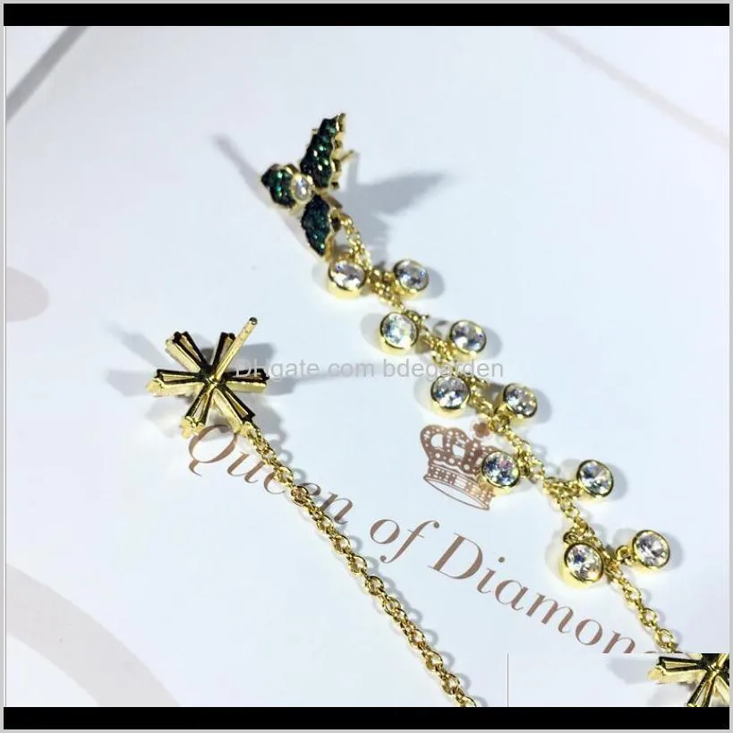 jewelry S925 sterling silver earrings snowflake butterfly crystal ear line earrings for women chrismas style hot fashion