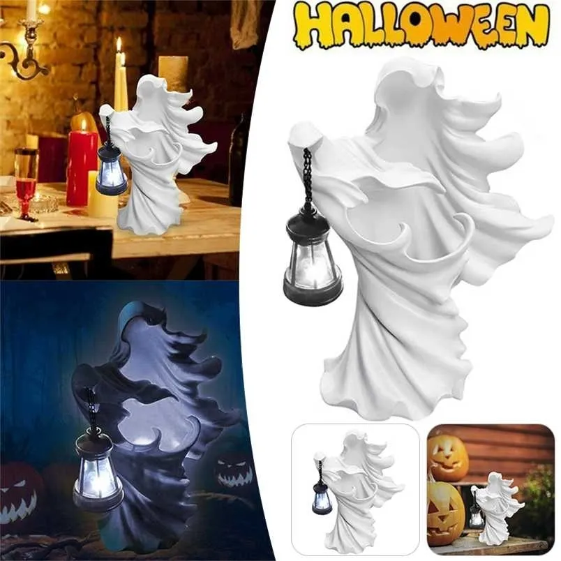 Helvete budbärare med lykta spöke sökande ljus häxharts staty realistisk skulptur halloween prydnad dekorativ lampa 211105