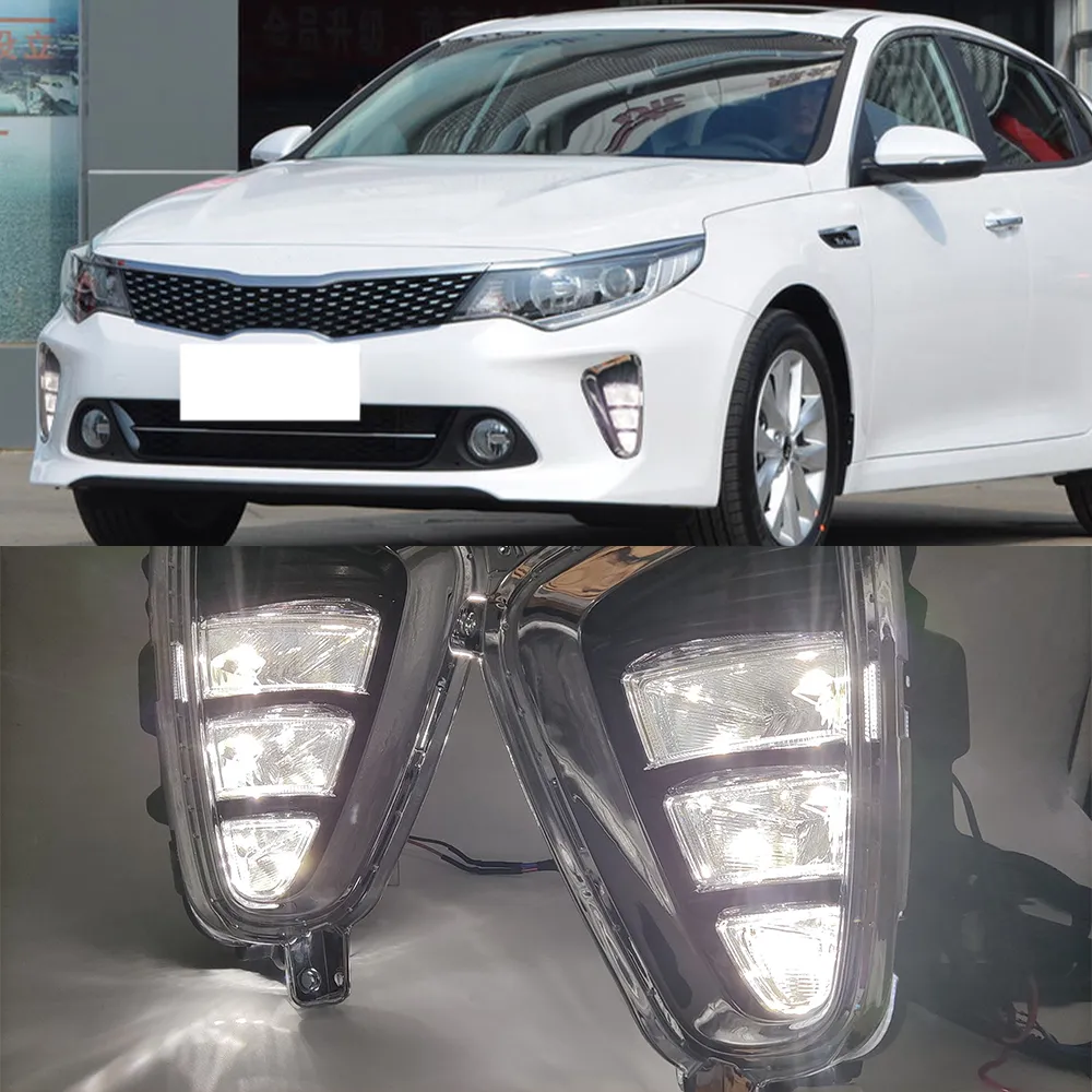 1 Set Car LED Drl Daytime Running Light Fog Light with Yellow Turn Signal Day Light Fogs For Kia K5 Optima 2016 2017