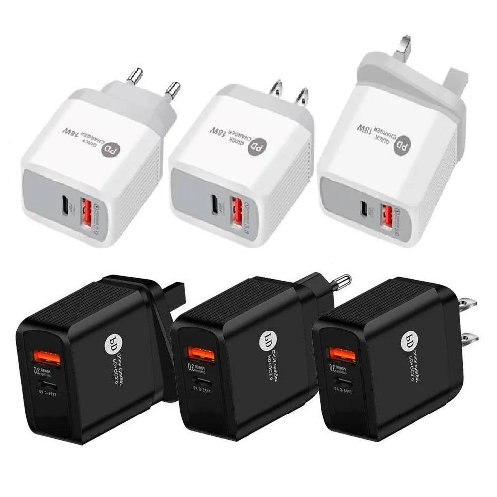 Adattatore di ricarica rapida per caricabatterie da muro USB C PD da 18 W Caricabatterie rapidi TYPE-C QC 3.0 EU US per smartphone Xiaomi Samsung smart phone