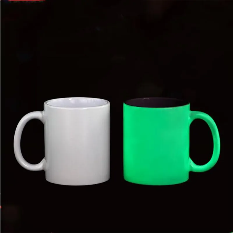 11oz Sublimation Coffee Mugs Ceramic White Blank Glow in the Dark Drinking Cup Luminous Water Bottle with Handle JJA255 SEA SHIPPING