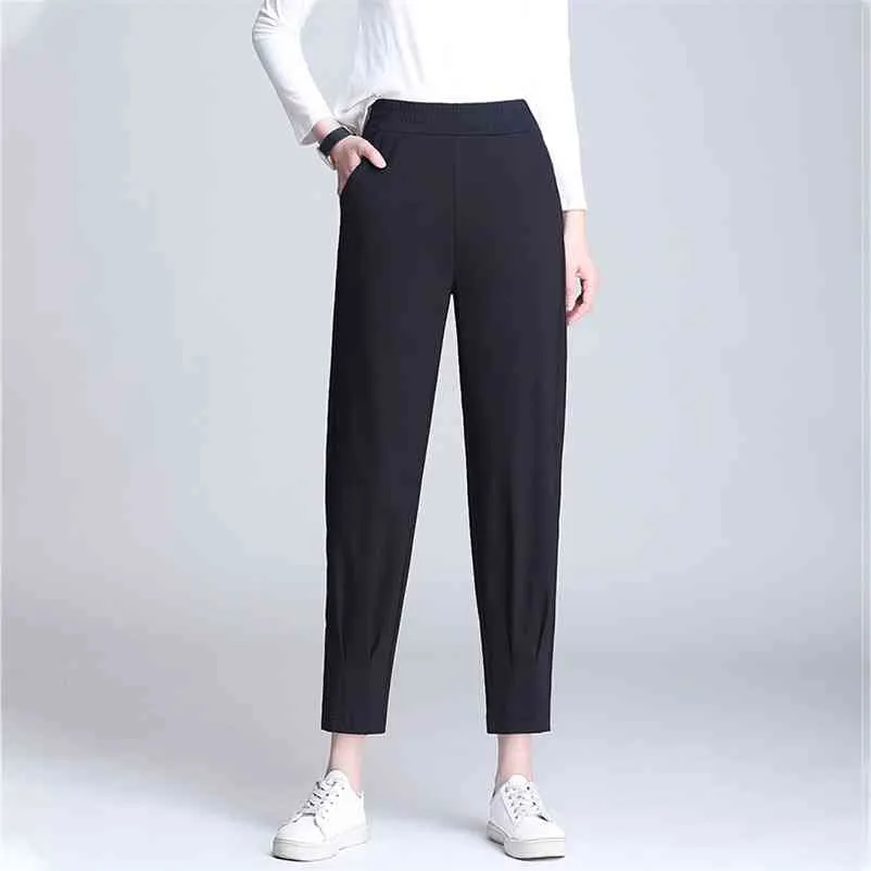 Streetwear été femmes pantalons femme taille haute élastique ample sarouel capris pour femmes pantalon femme grande taille 4xl 210608