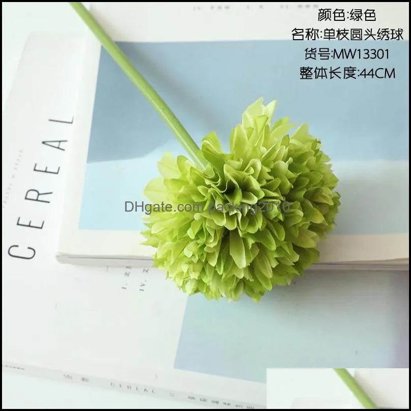 Decorative Flowers & Wreaths Wholesale Single Head Small Ball And Simulation Family Green Silk Flower Export Fake Wedding MW13301