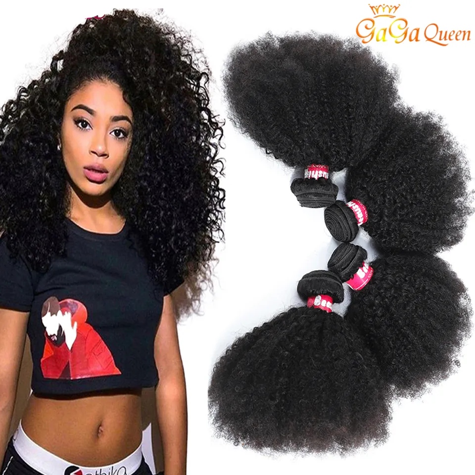 9a brasiliansk afro kinky lockigt hårbuntar mink brasiliansk lockigt jungfruligt mänskligt hårförlängningar afro kinky lockiga väver gaga drottning hår