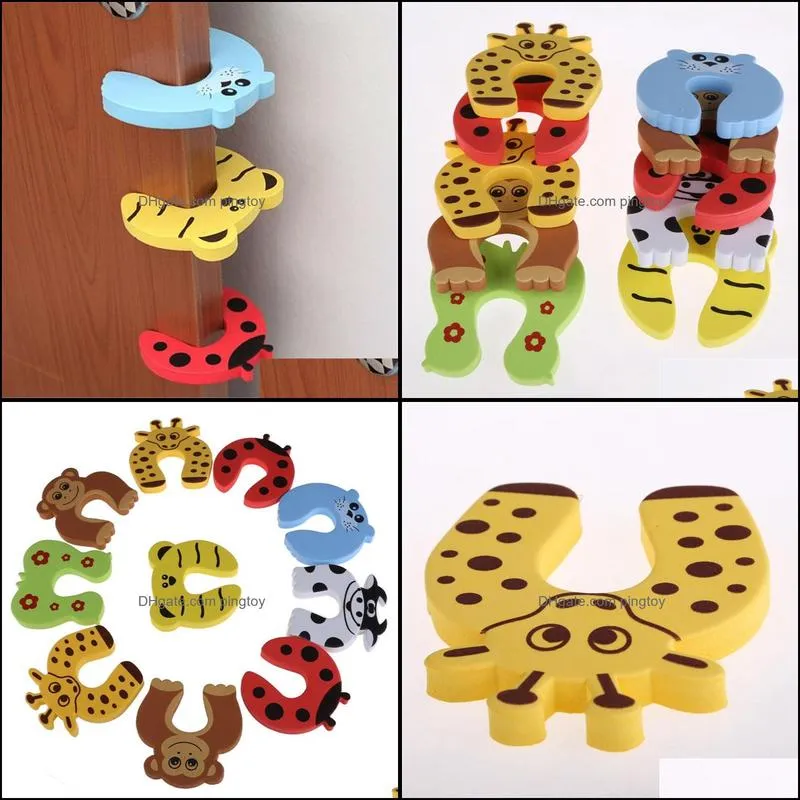 10pcs/set Baby Safety Locks Cartoon Animal Jammers Stopper Children Guards Door Holder Kids Finger Protector