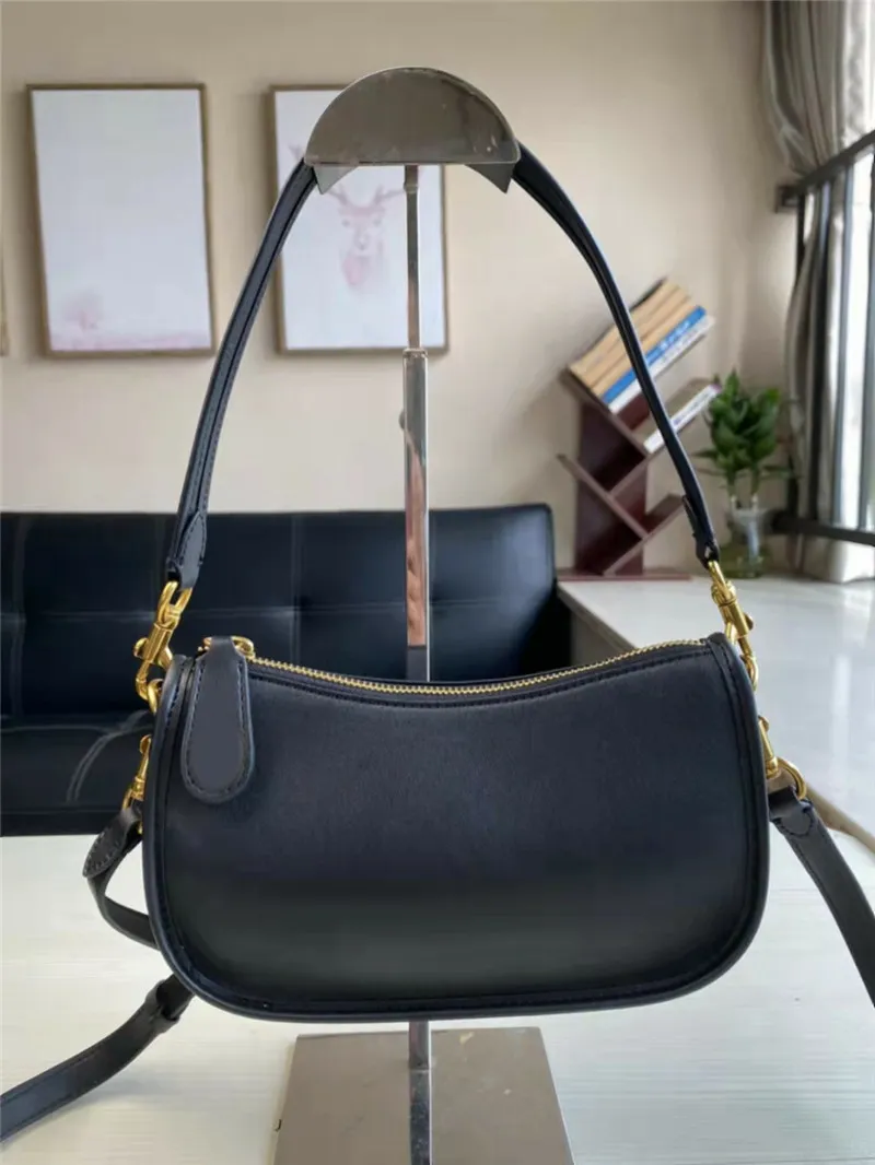 Clássico Designer Swinger Mulheres Bolsas de Ombro 100% Couro Real Cheio Preto Baguette Beads Correia Lateral Fivela Aba Famosa Mahjong Bolsas Moda Bolsa Presente de Natal