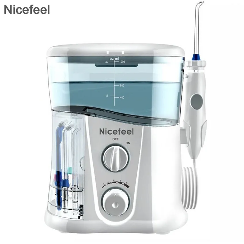 Nicefeel 1000ml Electric Oral Irrigator Teeth Cleaner Care Dental Flosser SPA Water with Adjustable Pressure+ 7 Pcs Jet 220224