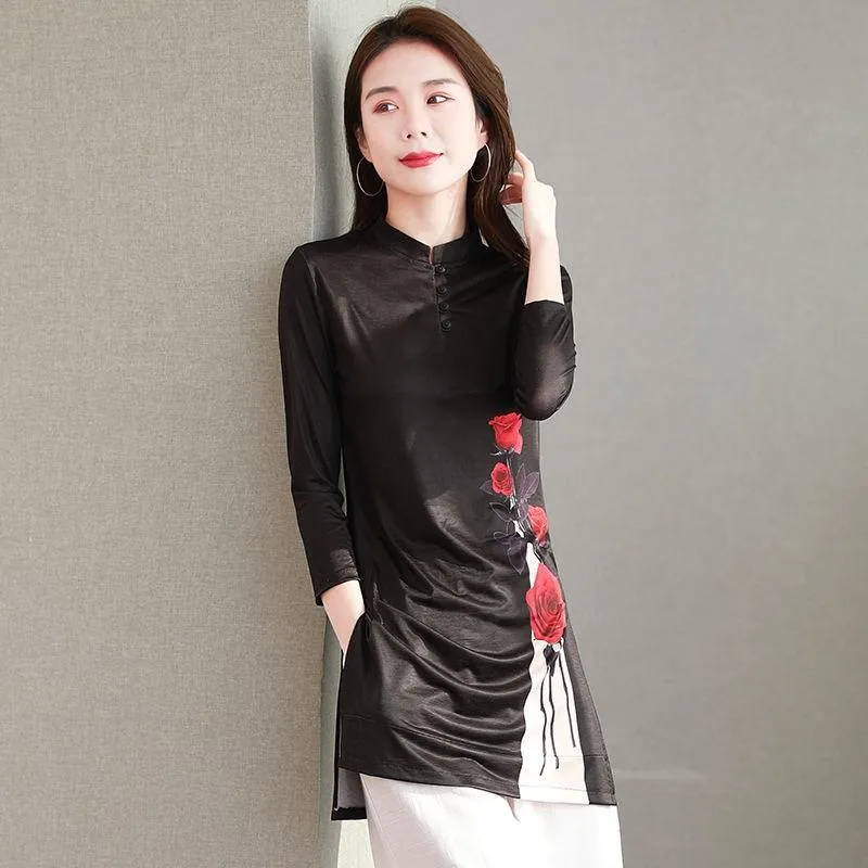 Vêtements de Style chinois pour femmes, haut Cheongsam Asain, chemise traditionnelle longue, chemisier Hanfu pour dames, 2021, ethnique 3449, 12281