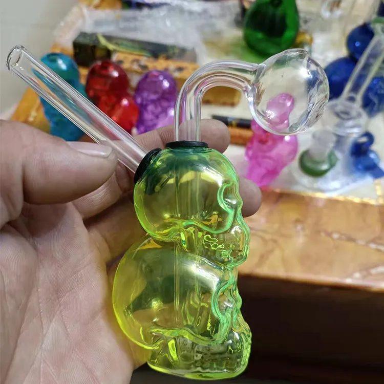 Narghilè Teschio Bong in vetro colorato Mini pipa con tubi bruciatore gorgogliatore per fumatori