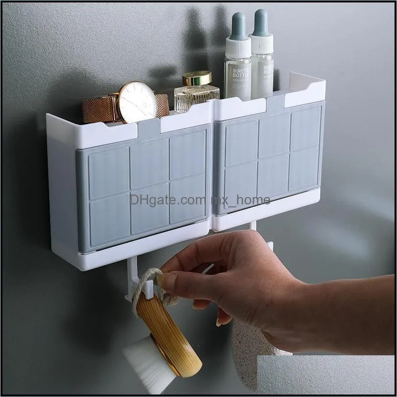 Soap Storage Holder Wall Mounted Flap Box Bathroom Multifunctional Drain Rack Organizer Tools Dishes