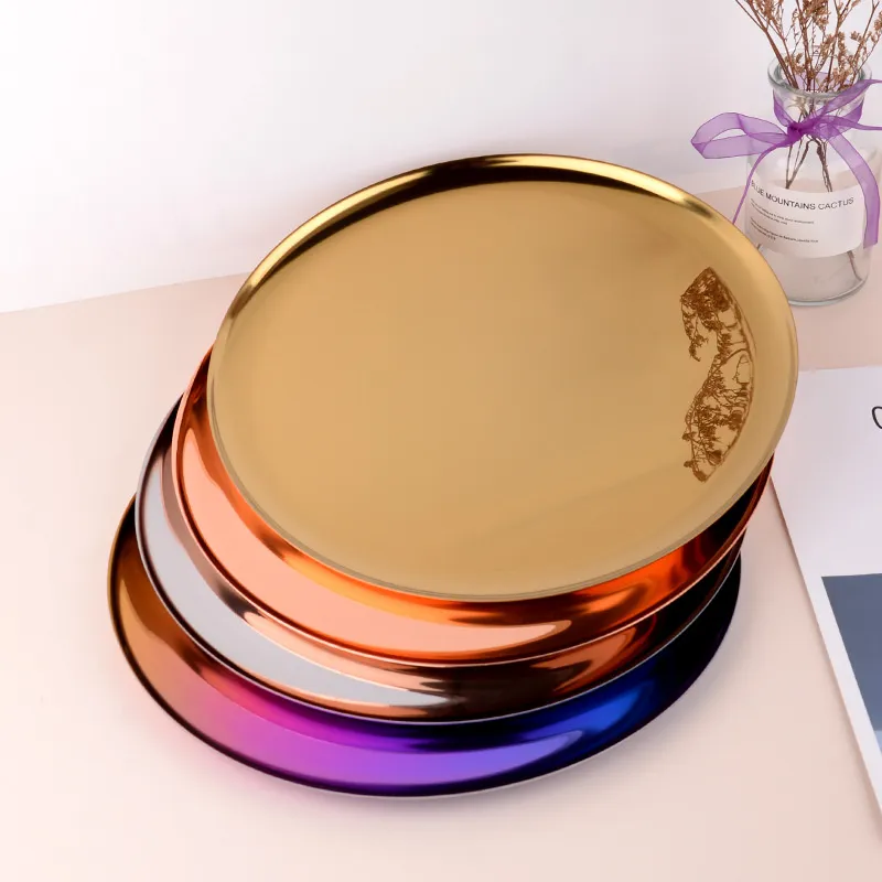 Круглая подача оформления тарелок цветные металлические пластинки кухонные лотки большой 28 см