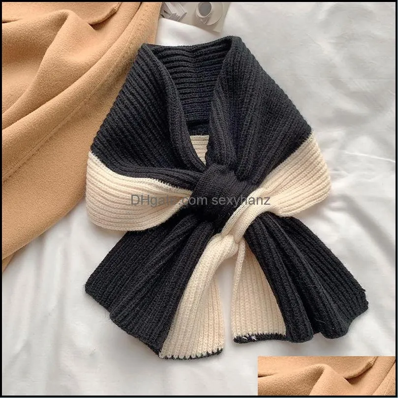 S2627 Winter Women`s Knitted Scarf Short Style Assorted Color Crossed Neck Warm Scarves