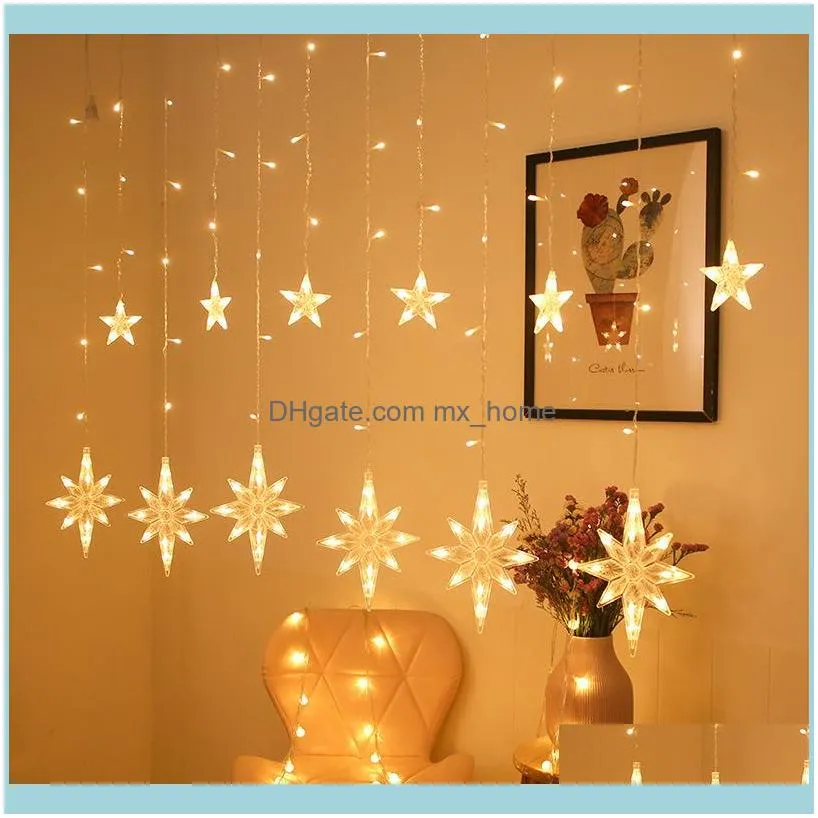 LED Elk Star Bell Moon Christmas Garlands String Fairy Curtain Lights Outdoor For Party Home Xmas Tree Ornament New Year Decor 201127