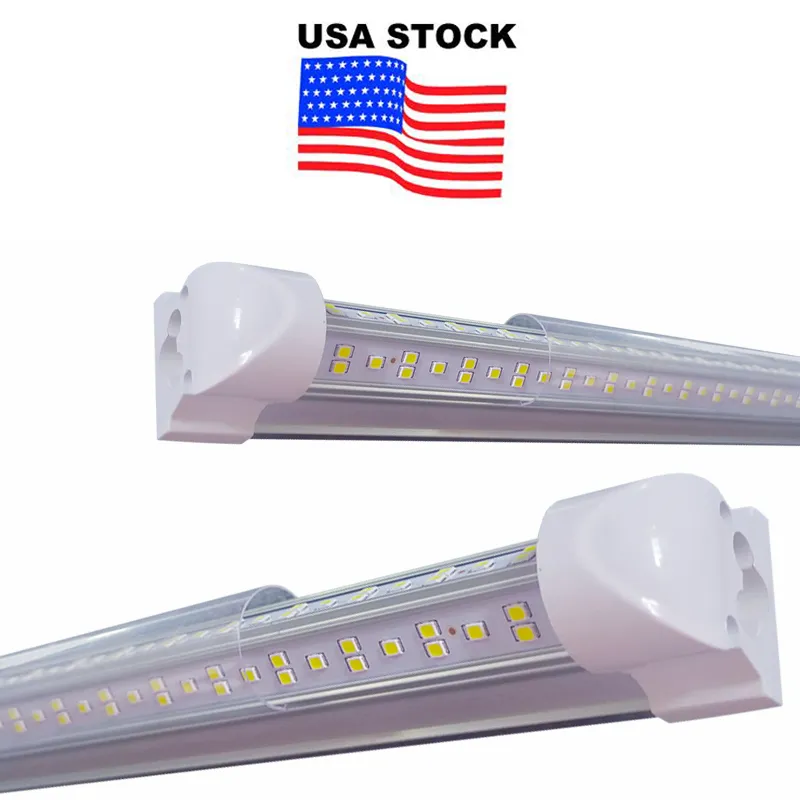 Tubes lumineux intégrés en forme de V de 2,4 m, tube LED de 2,4 m, fonctionne sans ballast T8, pour garage, entrepôt, couvercle transparent 144 W 14400 lumens, lot de 25 AC 110-277 V USALIGHT