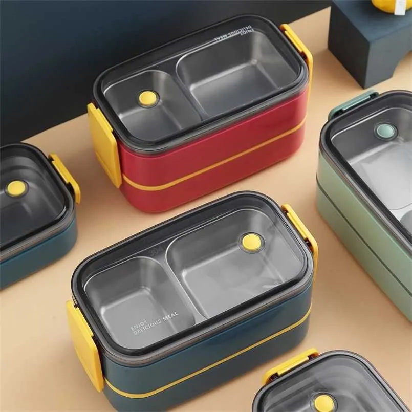 Niedliche Lunchbox aus Edelstahl für Kinder, Lebensmittelbehälter, Aufbewahrungsboxen, Weizenstrohmaterial, auslaufsichere Bento-Box im japanischen Stil 211108