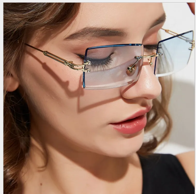 Commercio all'ingrosso di marca rettangolo signore occhiali da sole donne 2021 occhiali da sole quadrati senza montatura per le signore Zonnebril Dames Vrouwen Bril 17 colori