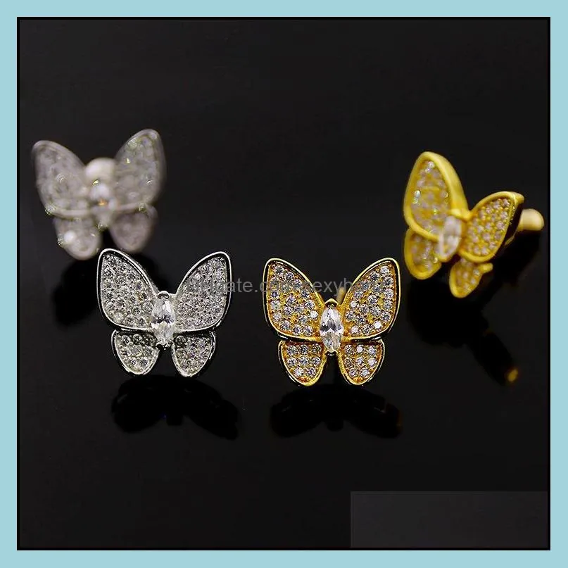 Hoop & Hie Jewelrycopper Womens Butterfly Stud Earrings Diamond Inlay Gold Sier Fine Jewelry Middle East Gift Drop Delivery 2021 Zaw3Y