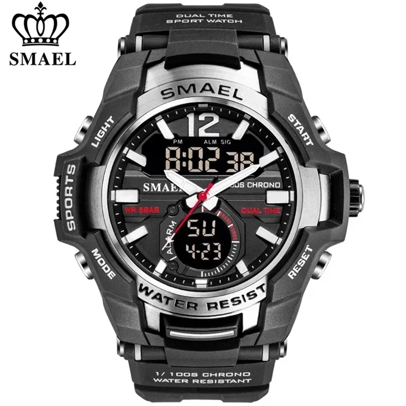 SMAEL Men Watches Fashion Sport Super Cool Quartz LED Digital Watch 50M Waterproof Wristwatch Men's Clock Relogio Masculino 220208