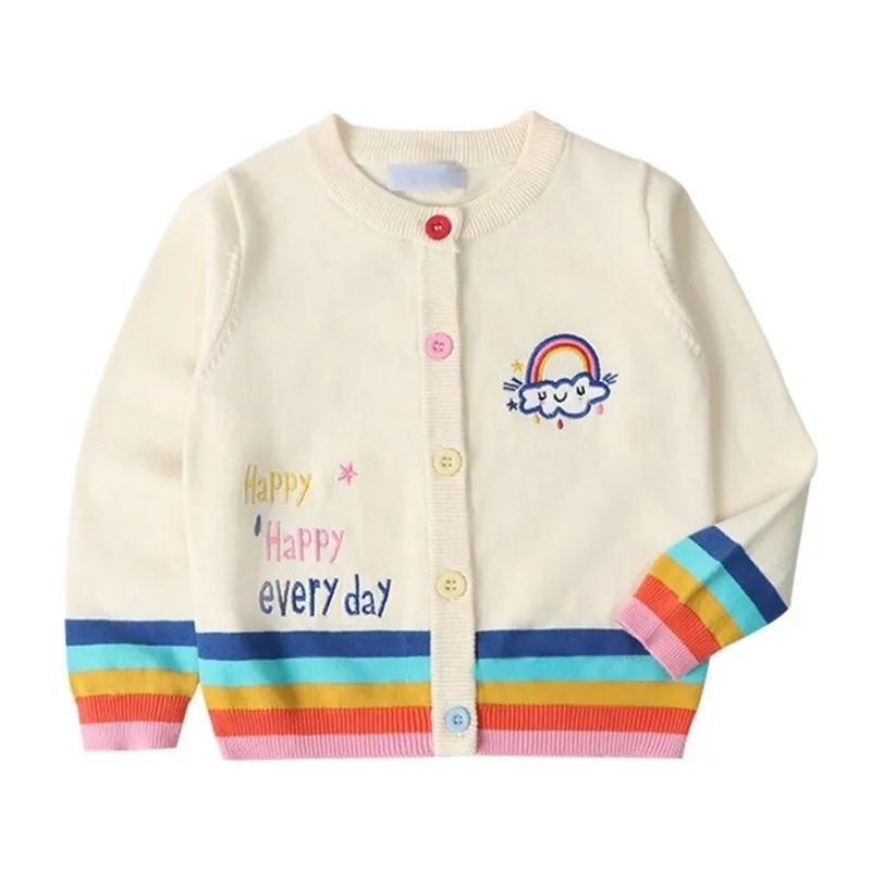 Cardigan lavorato a maglia per bambini Cappotto per neonata Carino nuvole con motivo arcobaleno Vestiti in cotone Ragazzi ted 210521