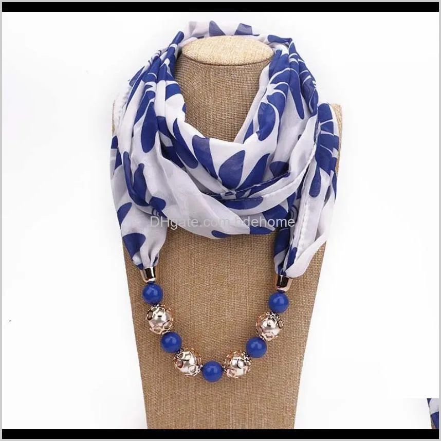 Wraps Hats, & Gloves Fashion Drop Delivery 2021 Scarf Necklace Bohemia Necklaces For Women Chiffon Scarves Pendant Jewelry Wrap Foulard Femal