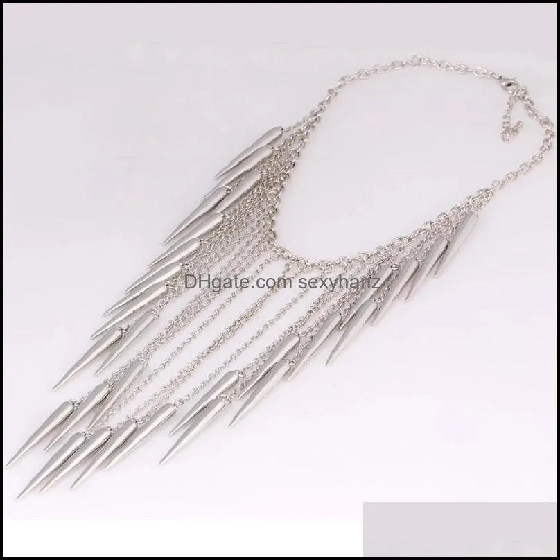 Exaggerated Spike Rivet bullet Tassel Necklace Fashion Collares Jewelry Style Vintage Necklaces Rivet Long Tassel Punk Accessories Women Choker